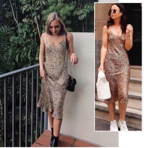 Cheetah print satin midi slip dress